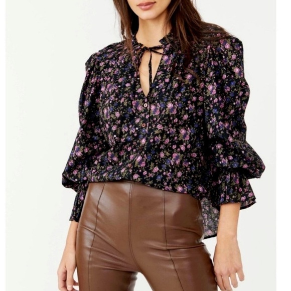 NWT Free People Meant to Be Floral Peasant Balloon Sleeve Blouse - Picture 1 of 15